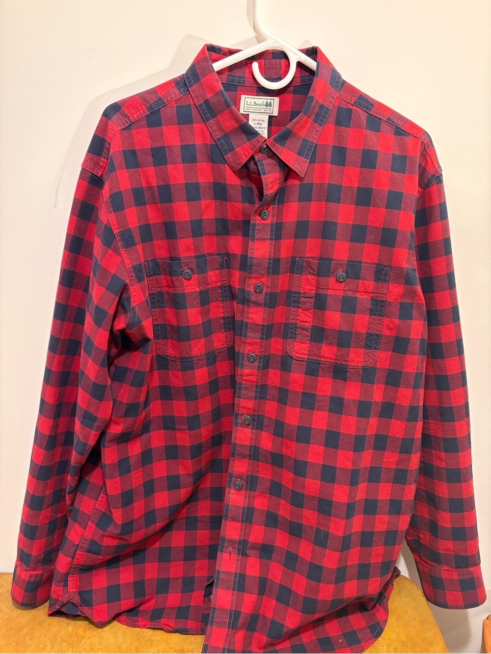 L.L. Bean Men’s Red and Black Buffalo Check Button-Down Shirt